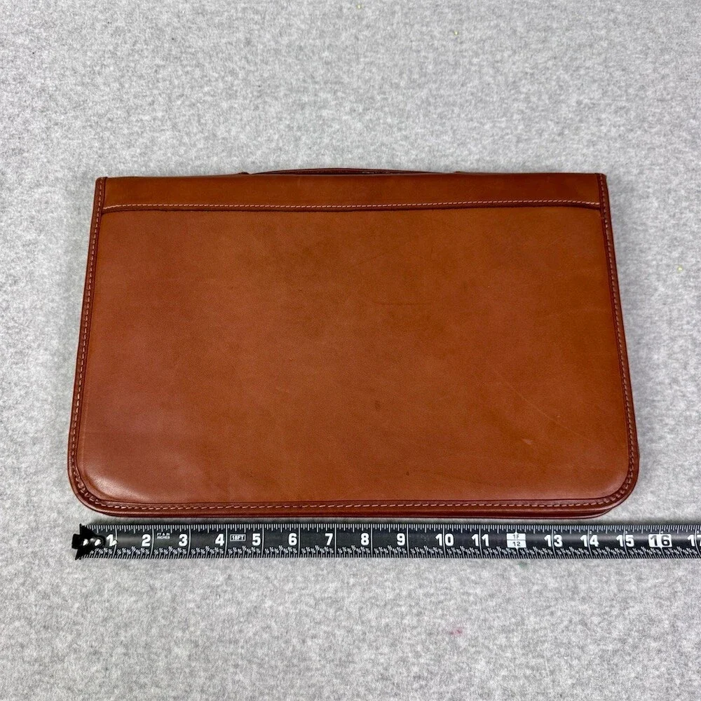 Vintage Brown Leather Portfolio Briefcase Document Case Top Handle Zip Closure